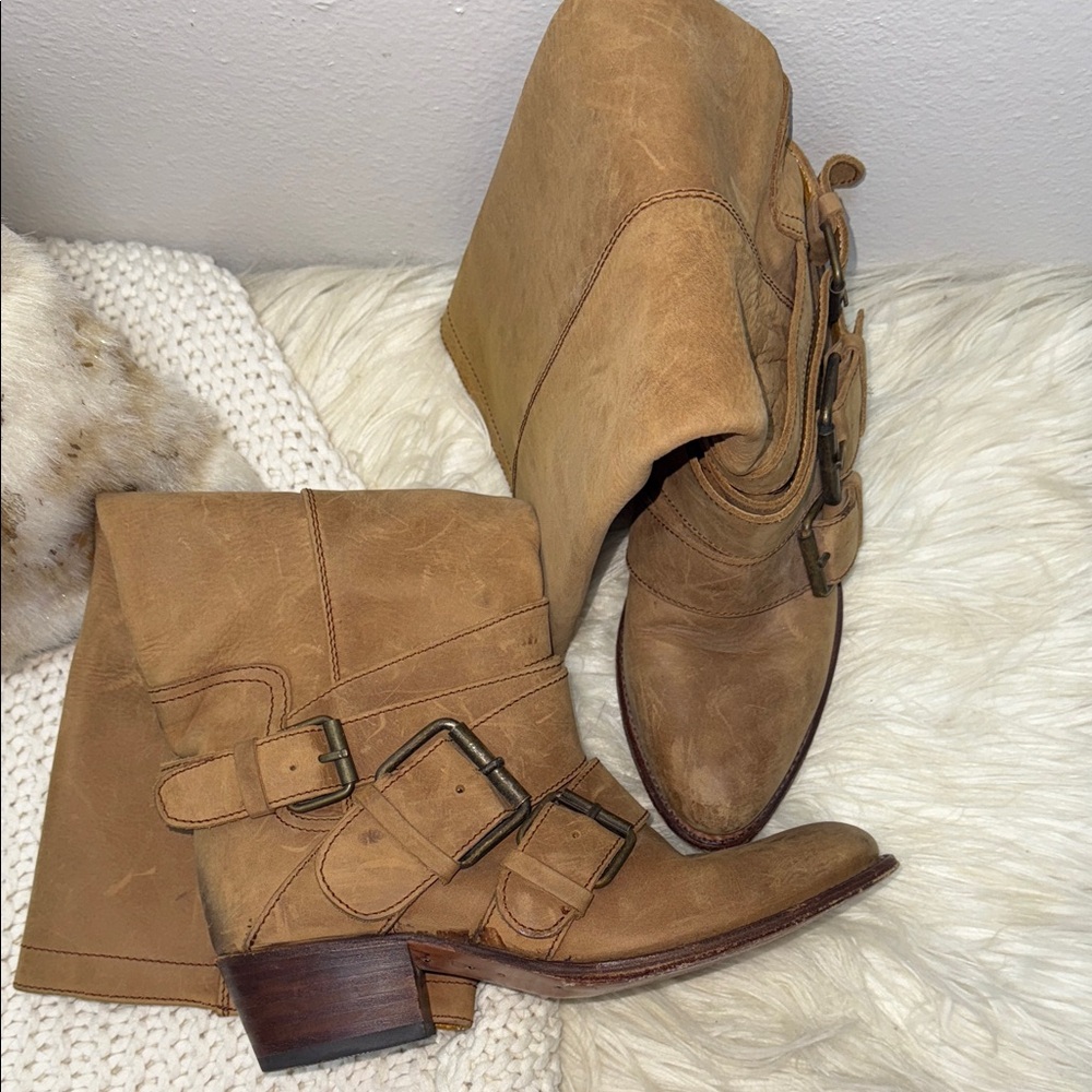 Sendra Tan Leather Ankle Boots with Buckles